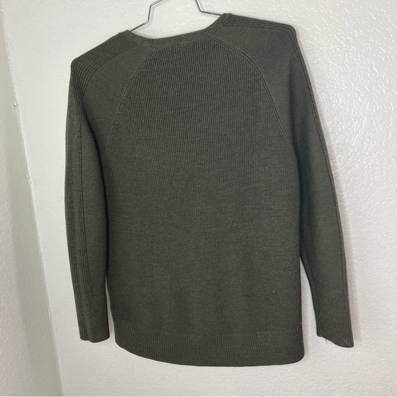 Athleta Hanover V Neck Olive Green/gray Sweater Merino Wool Blend XSRelaxed Fit - Picture 7 of 8